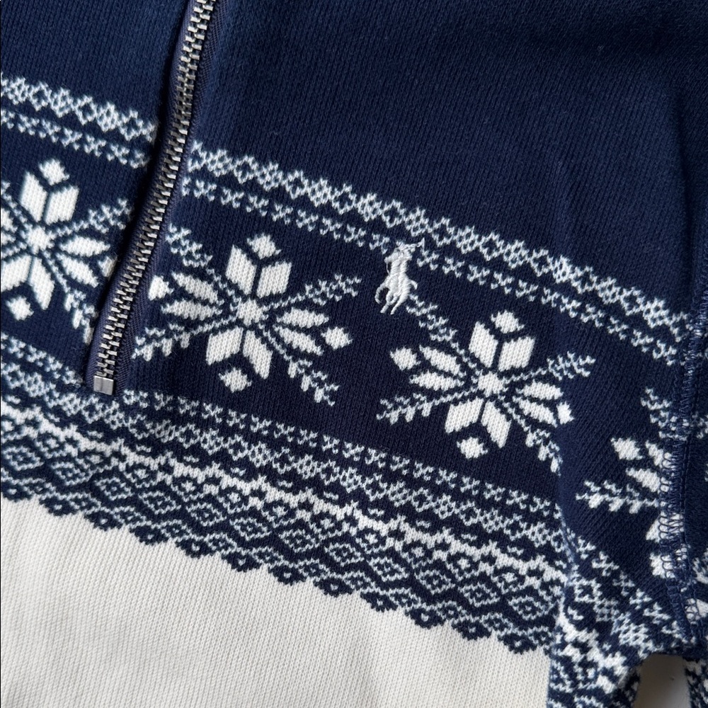 Boys Size 6 Polo by Ralph Lauren Navy and Cream Half-Zip Nordic Sweater - Picture 2 of 4